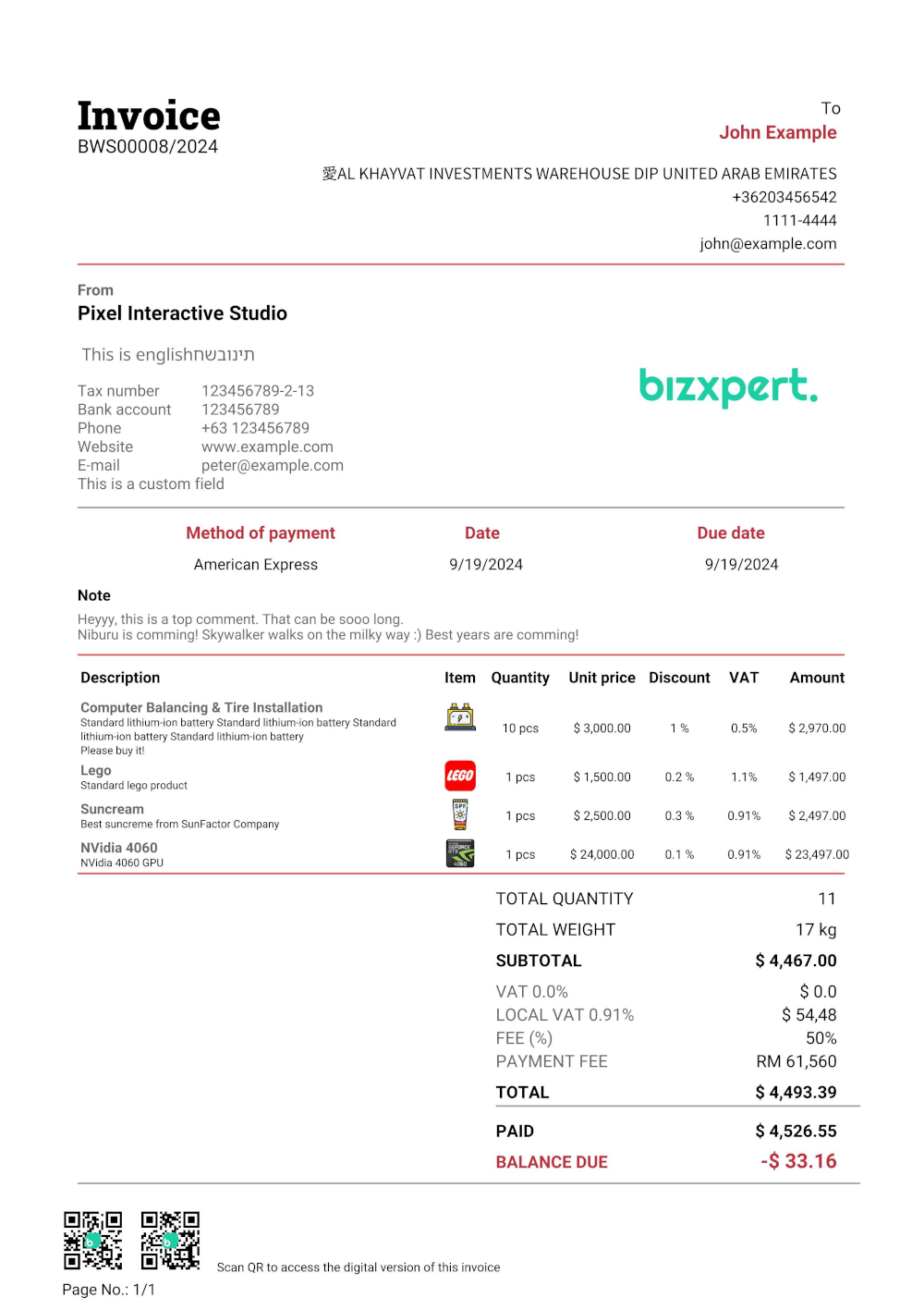 PDF invoice engine